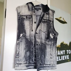 Acid wash denim vest